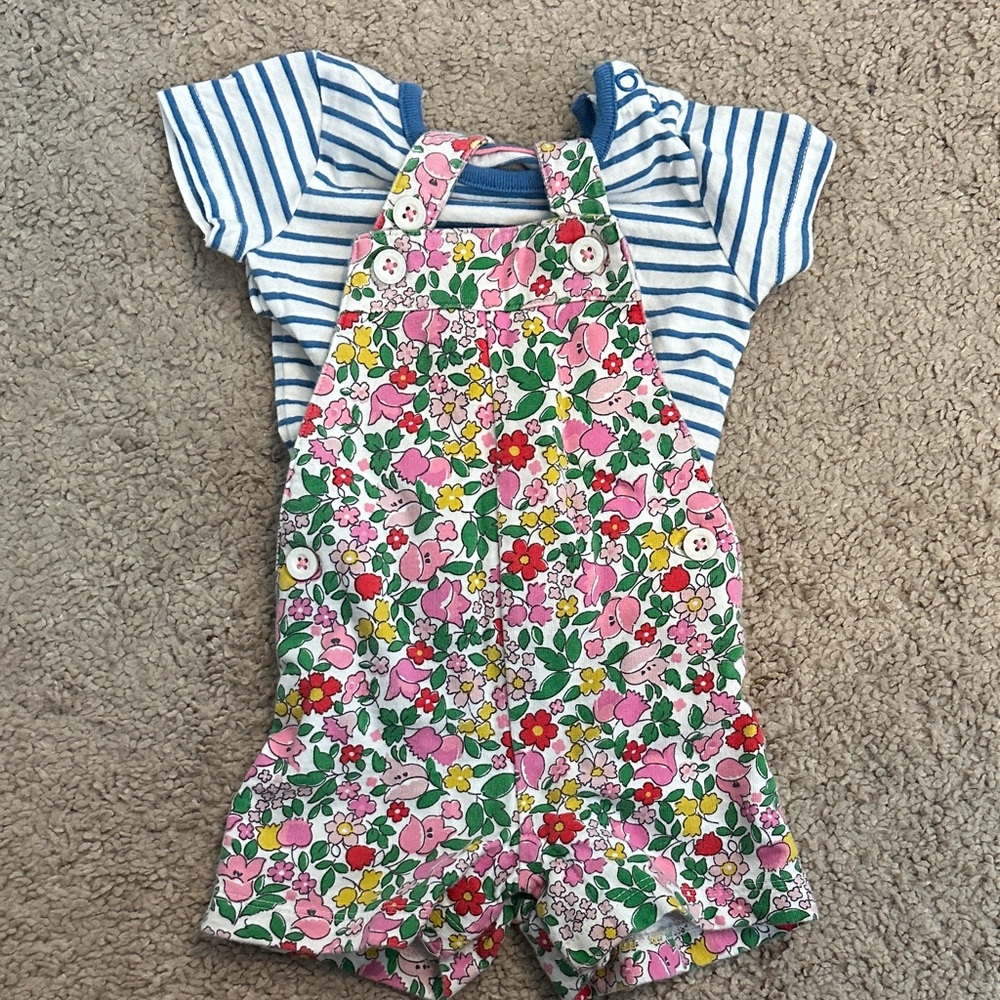 Baby Boden Floral Kids Overalls with Striped Shirt